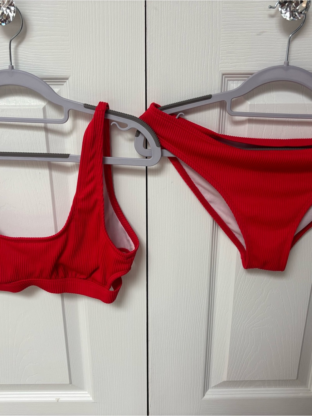 CUPSHE Red Ribbed Bikini Set - Two Piece Swimwear